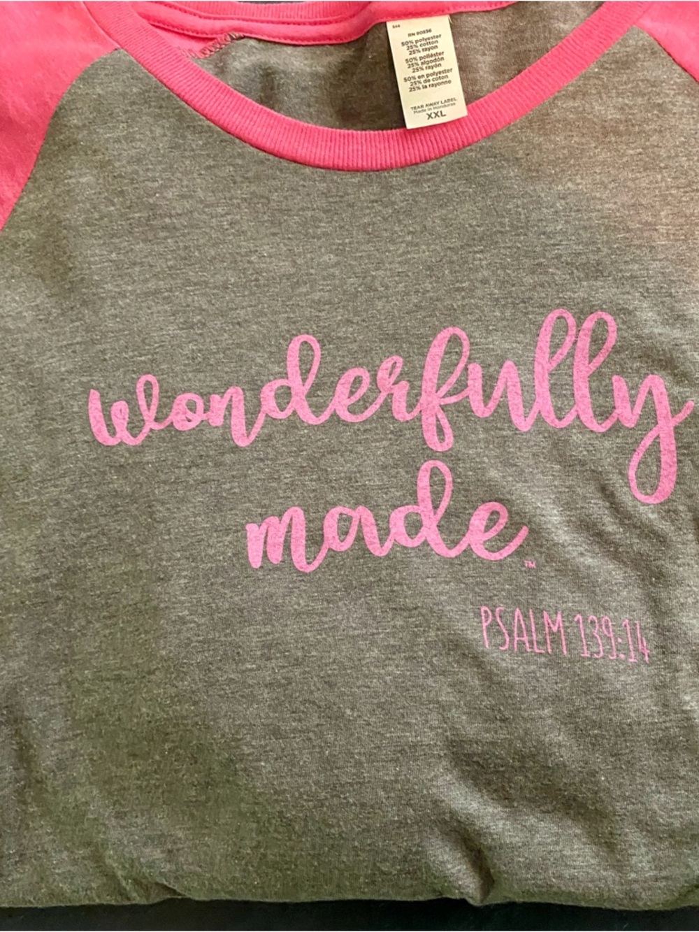 Wonderfully Made Grey & Pink Raglan Tee